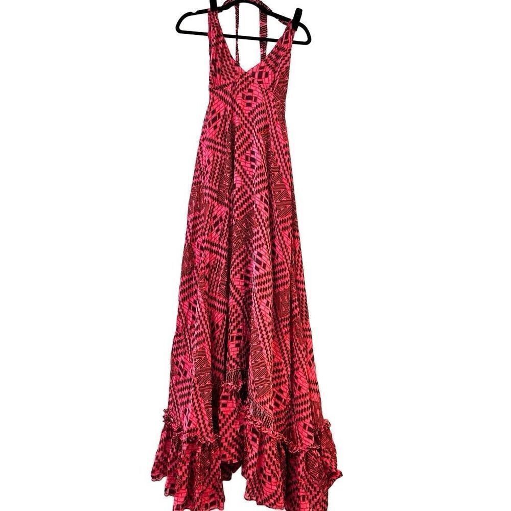Daughters Of The Revolution Open Back Ruffle Hem Halter Maxi Dress Red Sz 2
